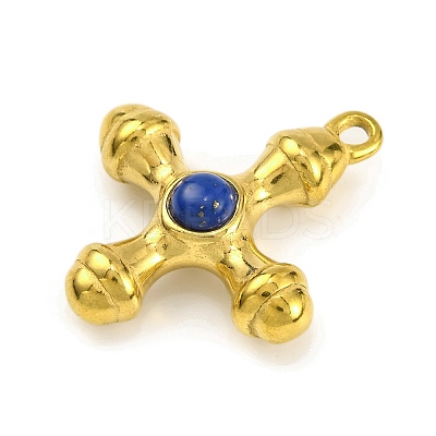 Natural Lapis Lazuli & 304 Stainless Steel Cross Pendants STAS-H221-01G-06-1