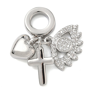 Brass Micro Pave Clear Cubic Zirconia European Dangle Charms KK-D502-13A-P-1