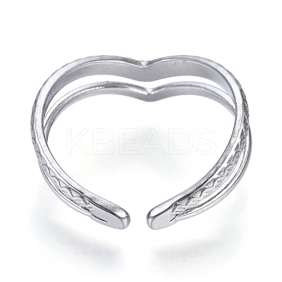 Non-Tarnish 304 Stainless Steel Heart Open Cuff Ring RJEW-N040-46-1