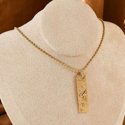 304 Stainless Steel Clear Cubic Zirconia Rectangle Constellation Pendant Necklaces for Women Men NJEW-S435-01G-H-1