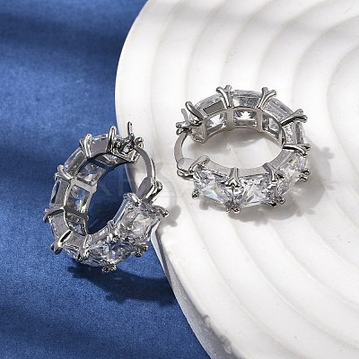 Square Brass Micro Pave Clear Cubic Zirconia Hoop Earrings EJEW-H108-07P-1