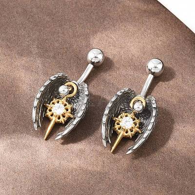 316 Stainless Steel Pave Clear Cubic Zirconia Curved Barbell Dangle Belly Rings AJEW-C044-02-1