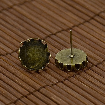 12x5~6mm Dome Transparent Glass Cabochons and Antique Bronze Brass Ear Stud Findings for DIY Stud Earrings DIY-X0180-AB-NF-1