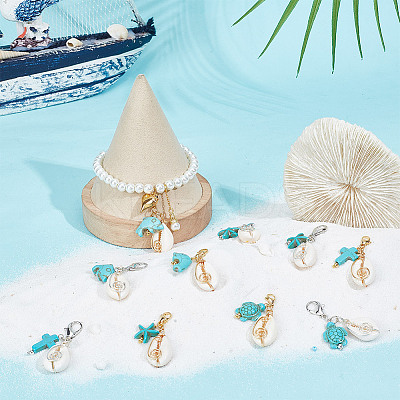 16Pcs 8 Styles Natural Shell Pendant Decorations HJEW-GO00214-1