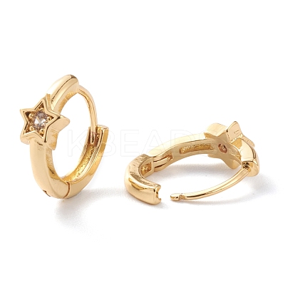 Brass Micro Pave Clear Cubic Zirconia Huggie Hoop Earrings EJEW-H109-06G-1