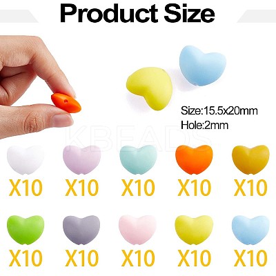 100Pcs Heart Silicone Beads for Keychain Making Cute Silicone Beads Bulk Silicone Bead Kit for Jewelry DIY Craft Making JX310A-1