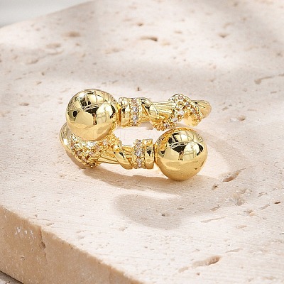 Rack Plating Brass Micro Pave Clear Cubic Zirconia Open Cuff Finger Rings for Women RJEW-M028-99G-1