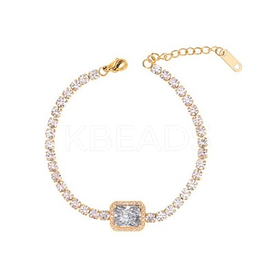 Elegant European Stainless Steel Pave Clear Cubic Zirconia Link Bracelets for Women PD8073-6-1