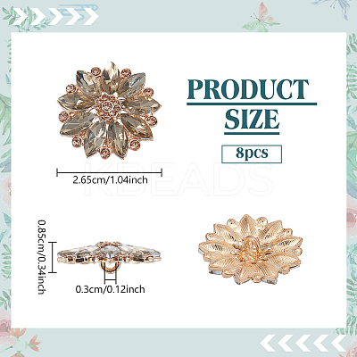 8Pcs 1-Hole Alloy Rhinestone Shank Buttons BUTT-NB0001-96G-1