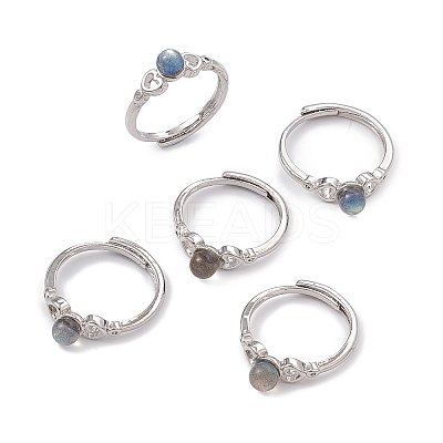 Heart Natural Labradorite Adjustable Rings RJEW-G273-13P-01-1