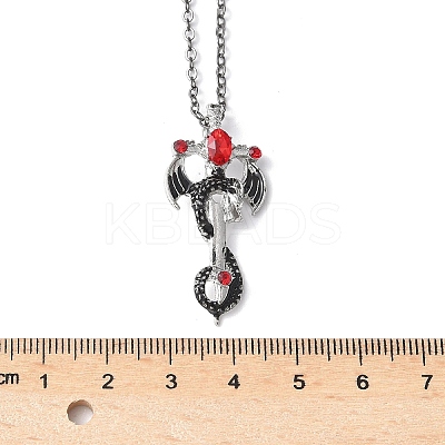 Alloy Siam Rhinestone Dragon Sword Pendant Necklaces LS-NJEW-V005-03AS-1