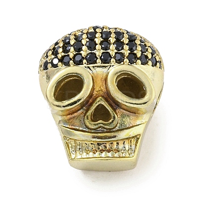 Brass Micro Pave Black Cubic Zirconia Beads ZIRC-P119-21G-02-1