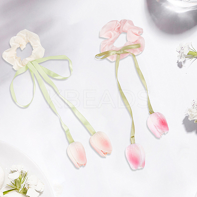 4Pcs 2 Colors Tulip Polyester Elastic Hair Accessories OHAR-CY0001-15-1