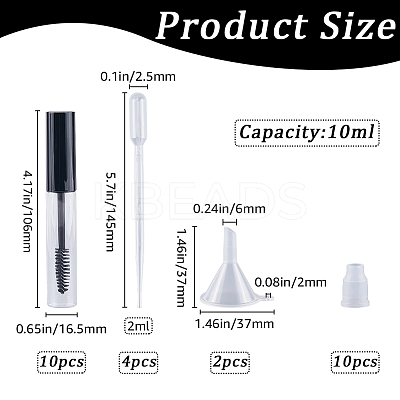 10Pcs DIY Plastic Empty Eyelash Bottle with 4Pcs 2ml Disposable Plastic Dropper with 2Pcs Mini Transparent Plastic Funnel Hopper MRMJ-GF0001-53A-1