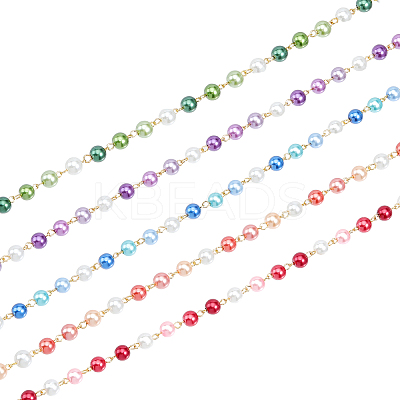 5Pcs 5 Color Handmade Glass Pearl Beaded Chain AJEW-CA0003-32-1