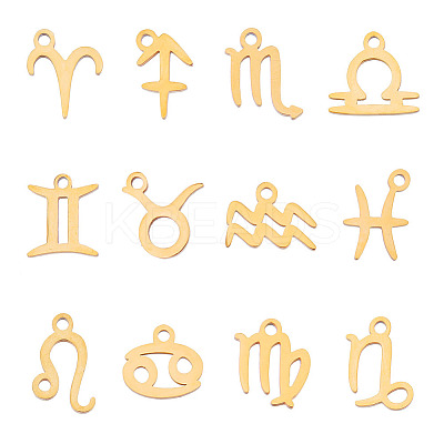 12Pcs 12 Constellations Manual Polishing 304 Stainless Steel Charms STAS-CA0001-83-1