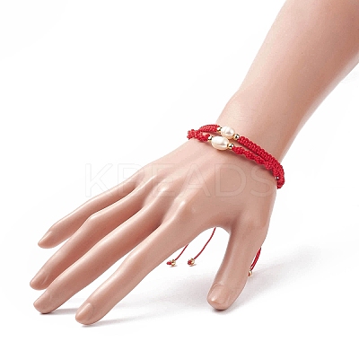 2Pcs 2 Style Natural Pearl Braided Bead Bracelets Set with Nylon Cord for Women BJEW-JB09141-01-1