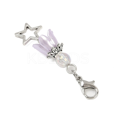 Flower ABS Plastic Pearl & Alloy Star Pendant Decorations HJEW-JM03132-1
