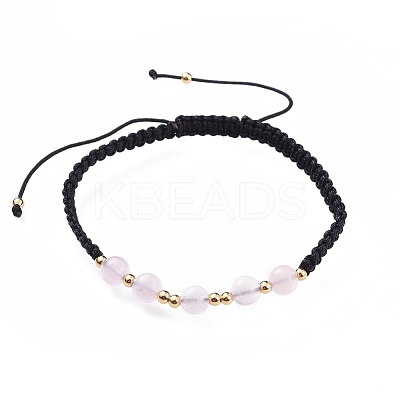 Adjustable Natural Rose Quartz Braided Bead Bracelets BJEW-JB04599-02-1