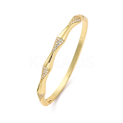 Brass Micro Pave Clear Cubic Zirconia Hinged Bangles for Women BJEW-U025-03G-1