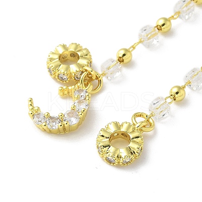 Brass Clear Cubic Zirconia Chain Moon European Safety Chain Charms KK-A236-04G-1