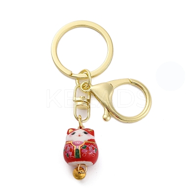 Fortune Cat Porcelain Pendant Keychain KEYC-G064-02D-1