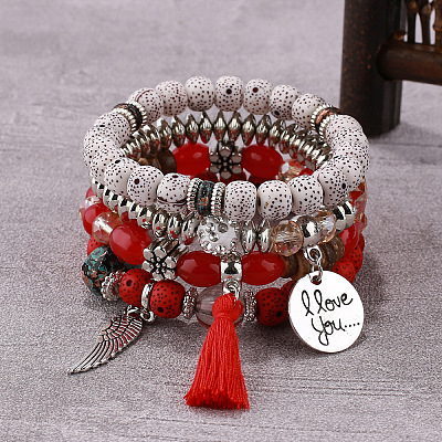 Boho Style Wood Beaded Stretch Bracelet Sets for Women WGE3C3B-63-1