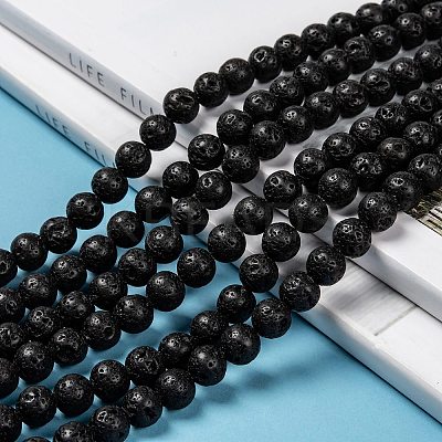 Natural Lava Rock Round Bead Strands LS-G-M169-8mm-03-1