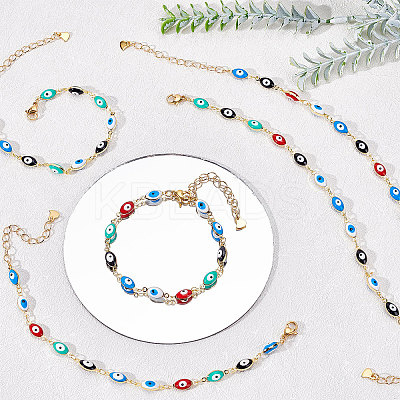 Brass Enamel Evil Eye Link Bracelets BJEW-NB0001-03-1