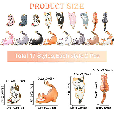34Pcs 17 Styles Printed Alloy Pendants ENAM-YW0005-28-1