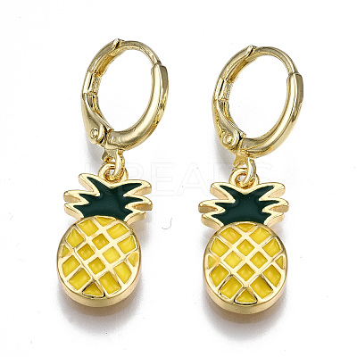 Brass Enamel Huggie Hoop Earrings EJEW-T014-24G-NF-1