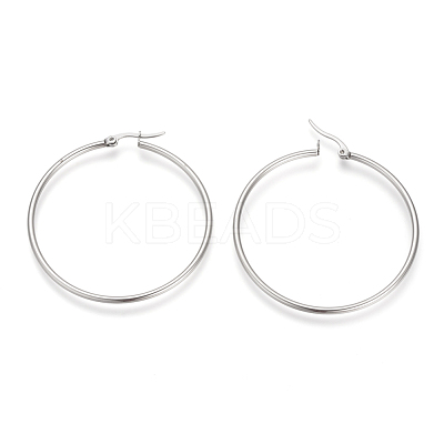 Tarnish Resistant 201 Stainless Steel Hoop Earrings X-MAK-R018-50mm-S-1