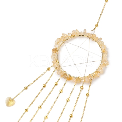 Wire Wrapped Natural Citrine Chips Ring Hanging Ornaments HJEW-JM02371-03-1