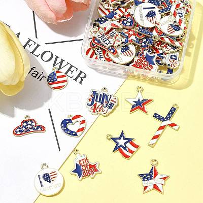 60Pcs 15 Styles Independence Day Alloy Enamel Pandants FIND-FS0004-41-1