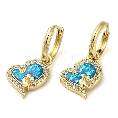 Heart with Owl Rack Plating Brass Micro Pave Cubic Zirconia Hoop Earrings EJEW-P277-05G-1