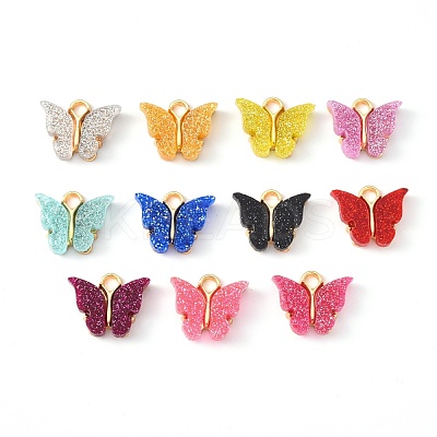 Alloy Enamel Pendants with Glitter Powder and Zinc Alloy Hanging Plating ENAM-R056-01-1