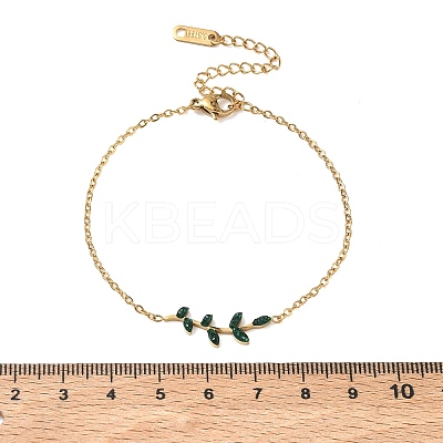 304 Stainless Steel Rhinestone Leaf Link Bracelets SA-CBA5F76-03G-03-1