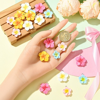 20Pcs 5 Colors Plumeria Resin Pendants RESI-YW0004-66-1