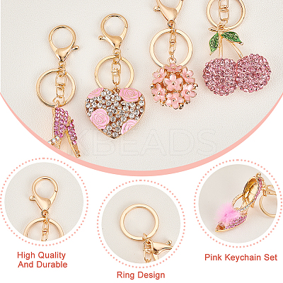 4Pcs 4 Colors Alloy Rhinestone Pendant Keychain KEYC-GA0001-29-1