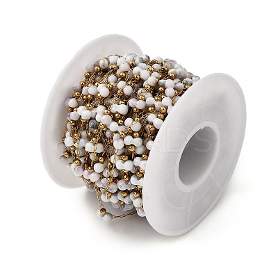 Handmade 304 Stainless Steel Porcelain Beaded Round Link Chains CHS-L032-16G-02-1