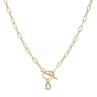 1Pc 304 Stainless Steel Chain & Brass Micro Pave Cubic Zirconia Letter Pendant Necklaces NJEW-LP0001-36D-G-1