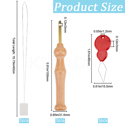3Pcs Wood Embroidery Punch Needle DIY-GF0008-87-1