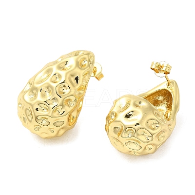 Brass Hammered Teardrop Stud Earrings for Women EJEW-M222-05G-1