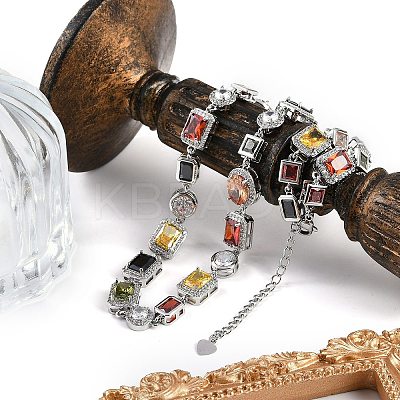 Brass Colorful Cubic Zirconia Cup Chain Oval & Rectangle Necklaces for Women NJEW-M079-05P-1