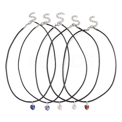 Glass Heart Pendant Necklaces NJEW-JN04476-1