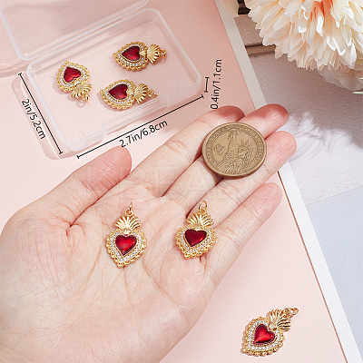 6Pcs Brass Micro Pave Clear Grade AAA Cubic Zirconia Pendants KK-BBC0015-32B-1