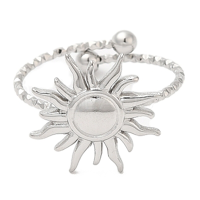 Non-Tarnish 304 Stainless Steel Sun Open Cuff Ring for Women RJEW-M149-08P-1