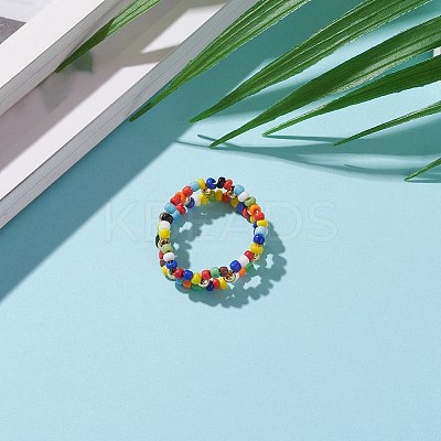 Round Opaque Glass Seed Beaded Finger Rings RJEW-JR00318-02-1
