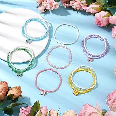 3Pcs Glass Seed Beaded Stretch Bracelets for Women BJEW-JB11437-1