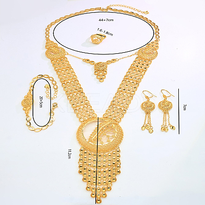 Luxury Alloy Hollow Round & Leaf Bracelets & Earrings & Necklaces & Rings Sets for Women EN7968-1
